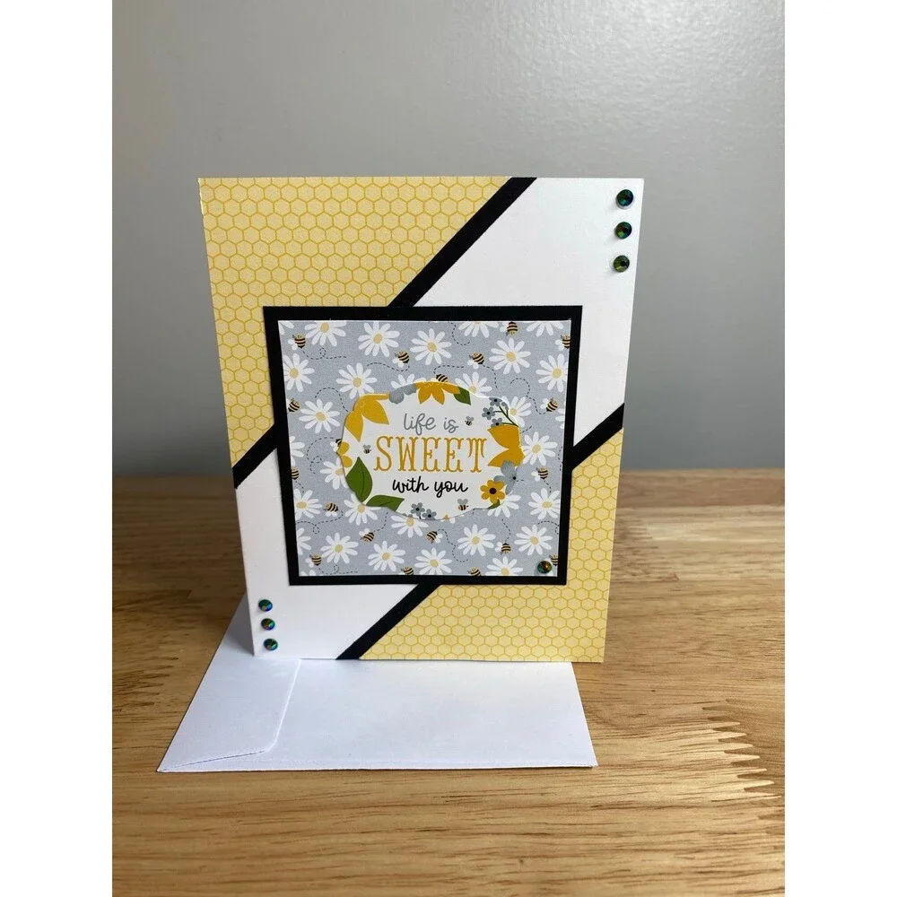 Bee & Flowers Greeting Card - Handmade A2 Card – All Occasion Blank Card